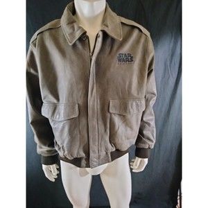 Men's Bomber Jacket Star Wars Episode 1 Brown Leather Nwt Sz Large